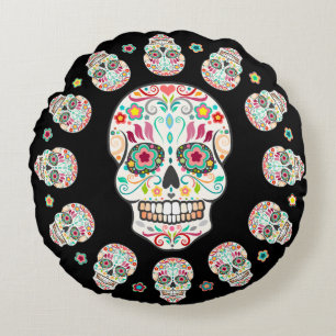 Feliz Muertos - coussin rond de crânes de fête d