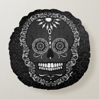 Feliz Muertos - coussin rond de crânes de fête de