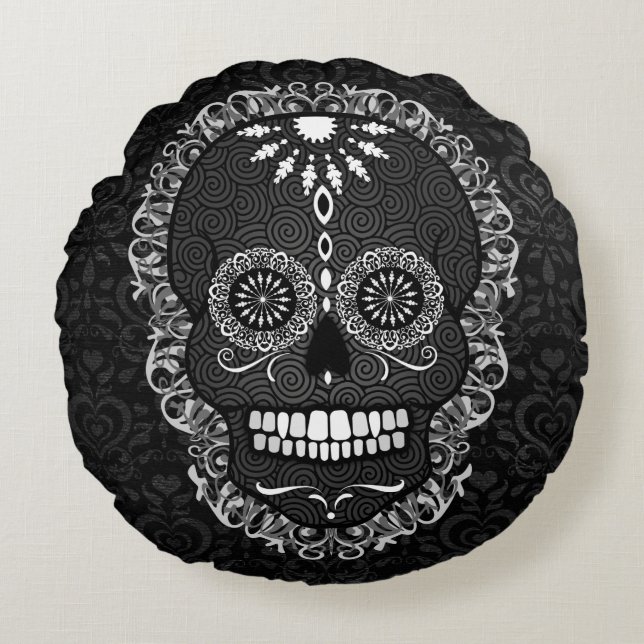 Feliz Muertos - coussin rond de crânes de fête de (Devant)