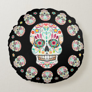 Feliz Muertos - coussin rond de crânes de fête de