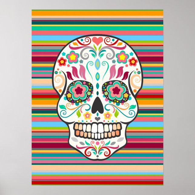 Feliz Muertos - Festive Sugar Skull Art Poster (Devant)