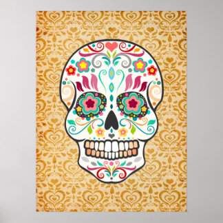 Feliz Muertos - Poster d'art crâne de sucre Festif