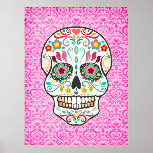 Feliz Muertos - Poster d'art crâne de sucre Festif