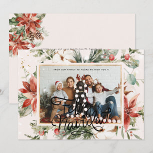Feliz Navidad   Aquarelle Poinsettia Carte photo