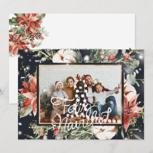Feliz Navidad Carte de vœux photo au poinsettia