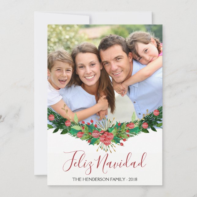 Feliz Navidad Christmas Garland Script Carte photo (Devant)