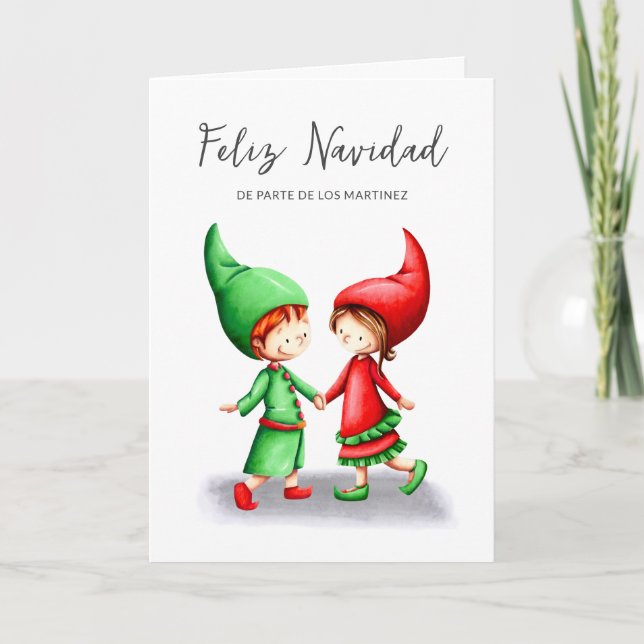 Feliz Navidad Elves Carte de Noël espagnole (Devant)