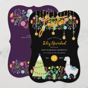 Feliz Navidad Fiesta Invitation Fleurs folklorique