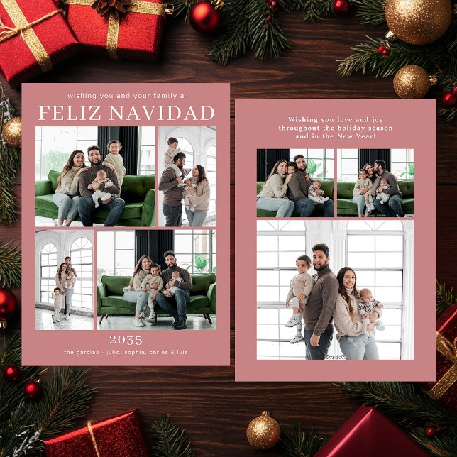 Feliz Navidad Multi Photo Carte de vacances (Créateur téléchargé)