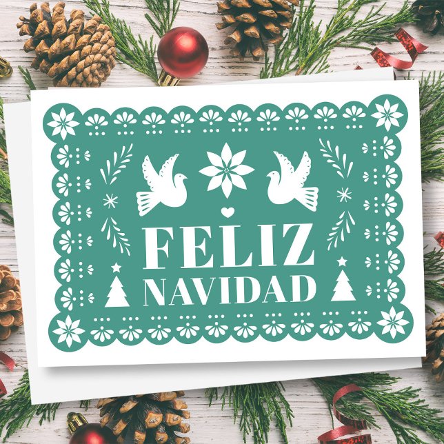Feliz Navidad Papado Carte de Noël Style Picado (Feliz Navidad Papel Picado Style Christmas Card by Fiesta Valley Print)