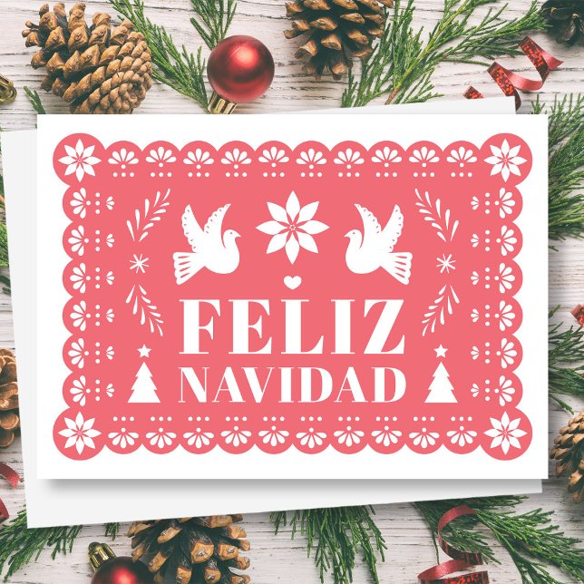 Feliz Navidad Papado Carte de Noël Style Picado (Feliz Navidad Papel Picado Style Christmas Card by Fiesta Valley Print)