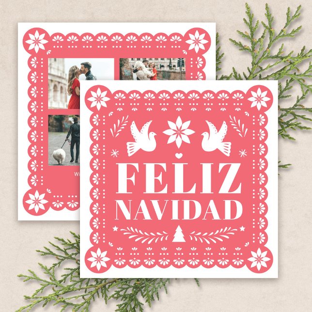 Feliz Navidad Papado Picado Photo Carte de Noël (Feliz Navidad Papel Picado Photo Christmas Card by Fiesta Valley Print)