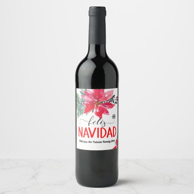Feliz Navidad Poinsettia Étiquette de vin personna (Devant)