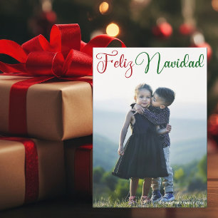 Feliz Navidad Red Green Script Photo Magnet Card
