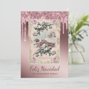 Feliz Navidad Rose Gold Glitter Drips Noël