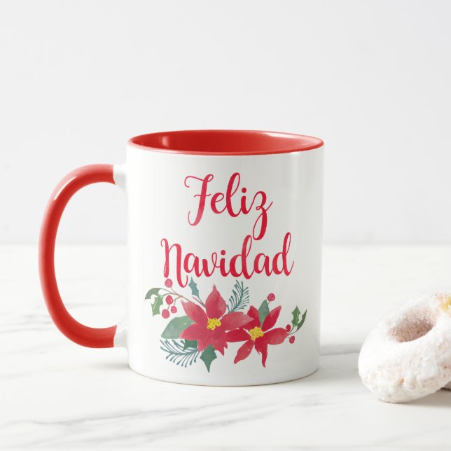 Feliz Navidad Watercolor Mug de Noël (Avec donut)