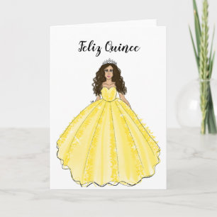 Feliz Quince - Carte d'anniversaire jaune pour Qui