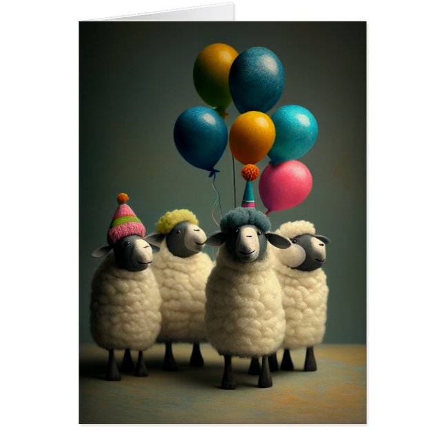 Felted Sheep Fête Anniversaire Carte de voeux plié (Devant)
