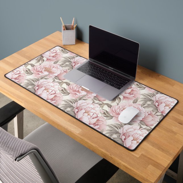 Feminine Blush rose Peony Floral Bureau Mat (Bureau 2)
