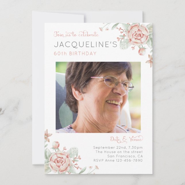 Feminine Floral 60e anniversaire Invitation (Devant)