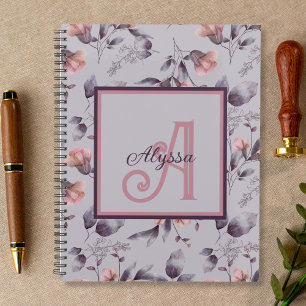 Feminine Florale Violet Monogramme Initial & Nom