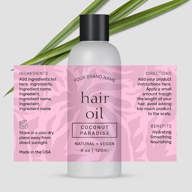 Feminine rose moderne 4 OZ Étiquette de bouteille  (Modern girly pink aesthetic cosmetic bottle wrap around label with fully editable text & colors)