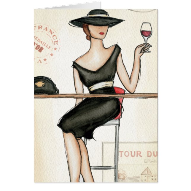 Femme à la mode et verre de vin (Devant)