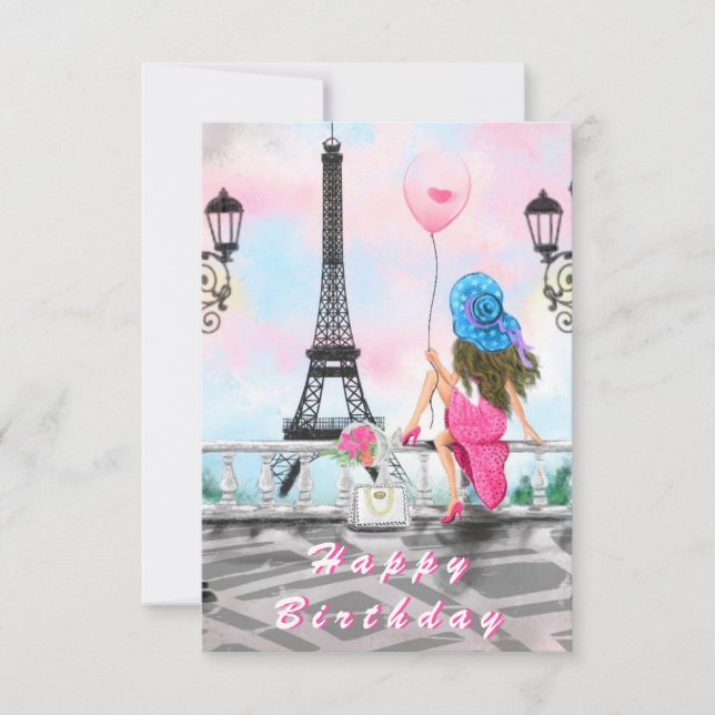 Femme À Paris Carte Anniversaire Tour Eiffel (Devant)