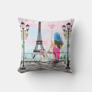 Femme à Paris Coussin avec Tour Eiffel