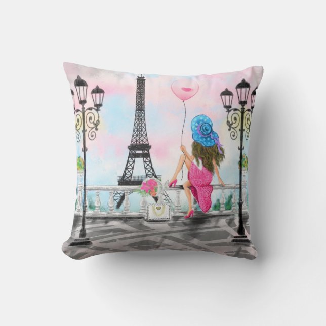 Femme à Paris Coussin avec Tour Eiffel (Recto)