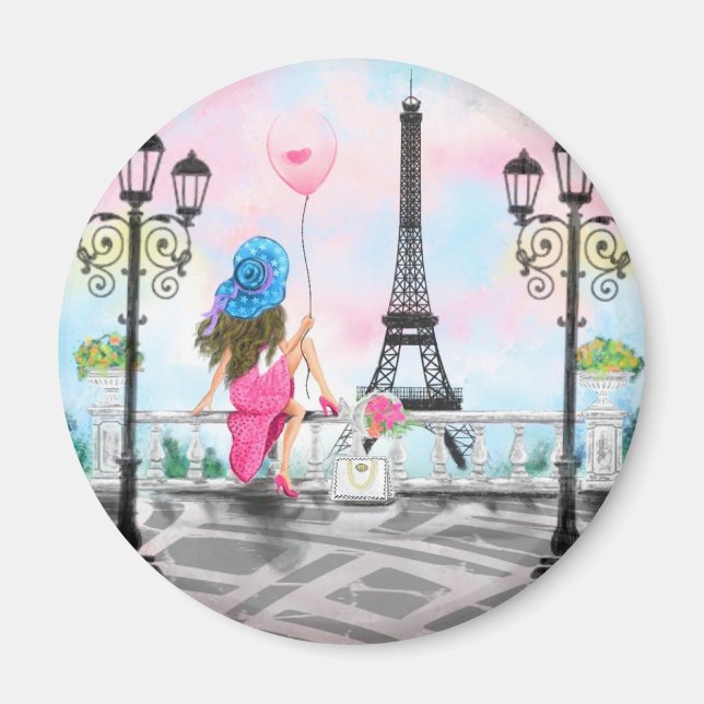 Femme À Paris Magnet Tour Eiffel Cadeau (Devant)