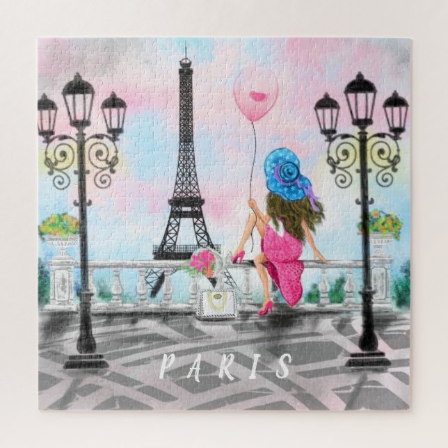 Femme à Paris Puzzle avec Tour Eiffel (Vertical)