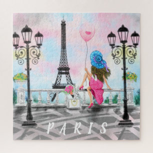 Femme à Paris Puzzle cadeau avec la tour Eiffel