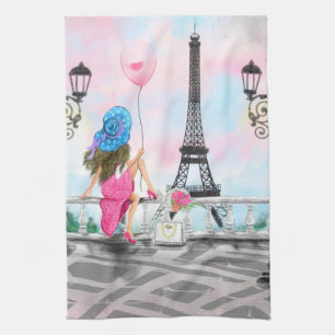 Femme à Paris Serviette de cuisine avec tour Eiffe