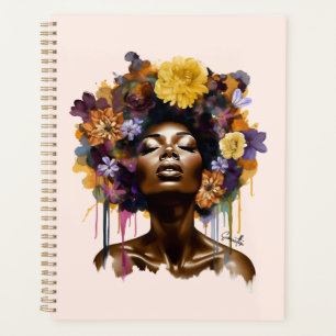 Femme afro-américaine aux cheveux noirs floraux (3