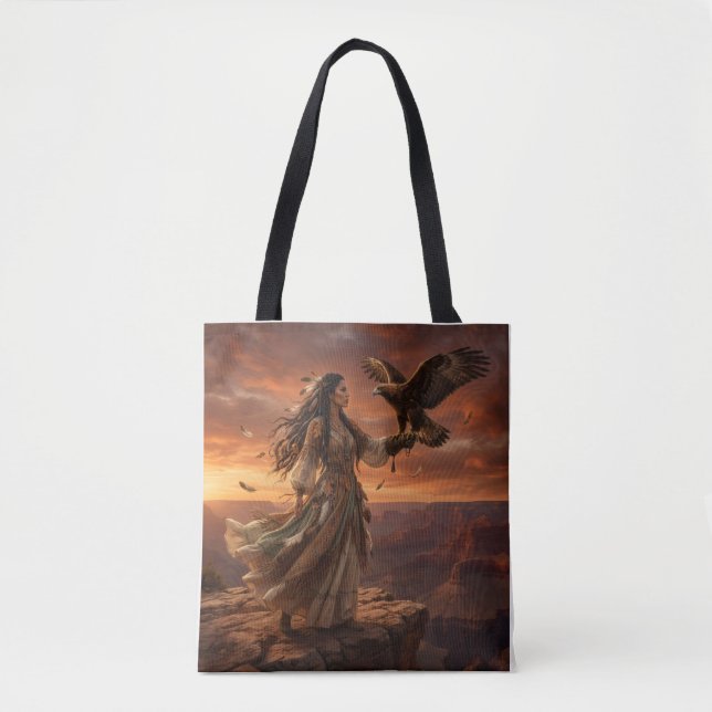 Femme amérindienne avec aigle sur sac à main de fa (Devant)