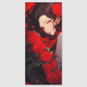 Femme Anime et Fleurs Rouges