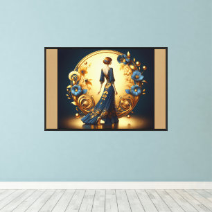 Femme Art Déco Élégante Or et Bleu