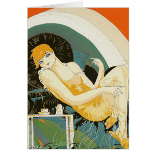 Femme Art Déco vintage allongée sur un canapé, Cho