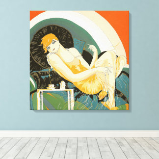 Femme Art Déco vintage allongée sur un canapé, Cho