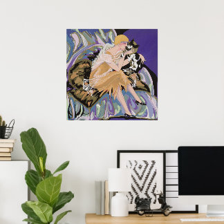 Femme Art Déco Vintage avec Chat par S. Chompre