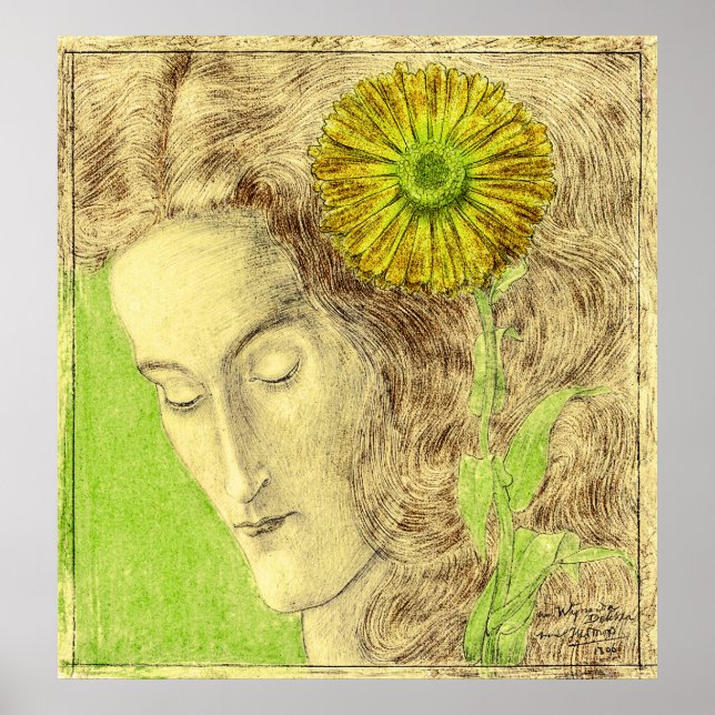 Femme Art Déco vintage avec Chrysanthemum (Devant)