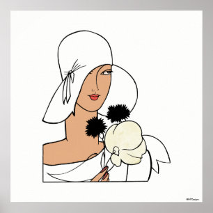 Femme Art Déco vintage avec fleurs portant Casquet