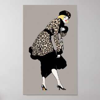 Femme Art Déco vintage en veste Empreinte de léopa
