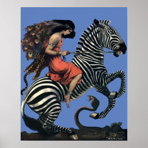 Femme Art Déco vintage Montée Sur Une Poster Zebra