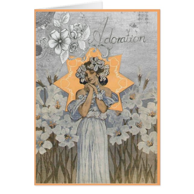Femme Art nouveau avec daffodiques carte florale (Devant)
