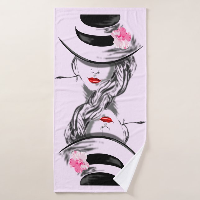 Femme au chapeau Serviette de bain rose (Serviette de bain)