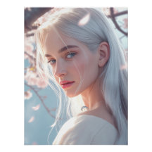 Femme au Portrait de Fleur de Cerisier Affiche Fém