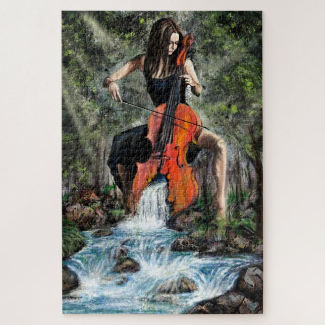 Femme au violoncelle dans la nature Puzzle - Peint (Vertical)