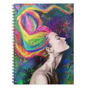 Femme aux cheveux colorés Cahier - Peinture Art